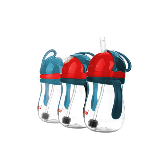 Bidon ze słomką z odważnikiem blue/red AKUKU 280 ml