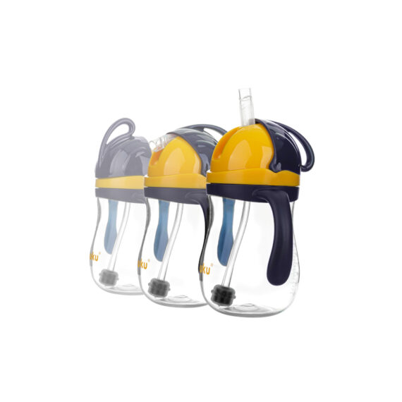 Bidon ze słomką z odważnikiem navy blue/yellow AKUKU 280 ml