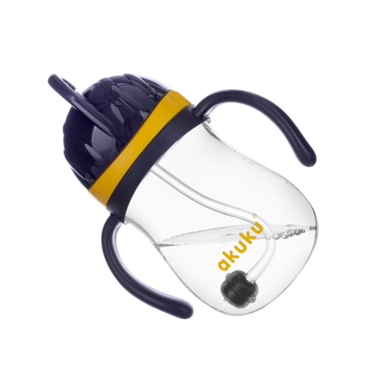 Bidon ze słomką z odważnikiem navy blue/yellow AKUKU 280 ml