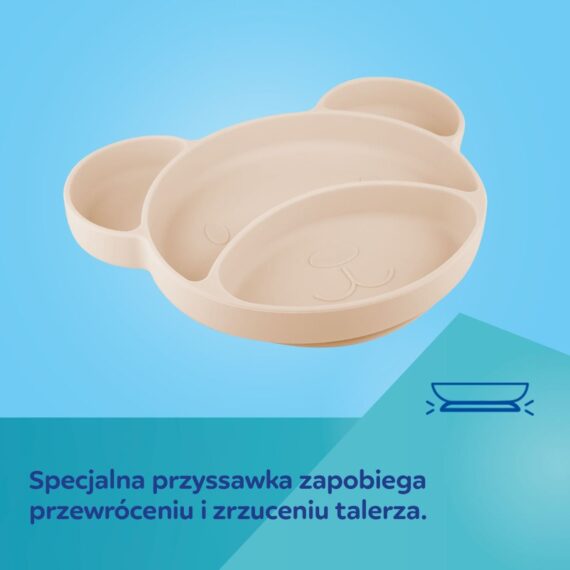Silikonowy trójdzielny talerzyk Canpol babies z przyssawką MIŚ beżowy