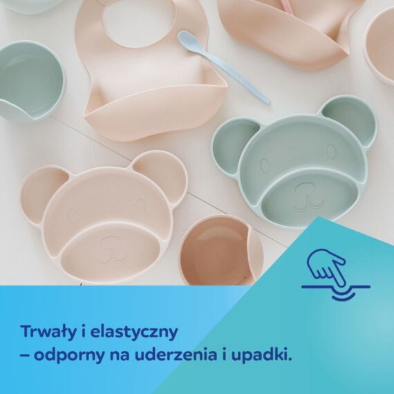 Silikonowy trójdzielny talerzyk Canpol babies z przyssawką MIŚ beżowy
