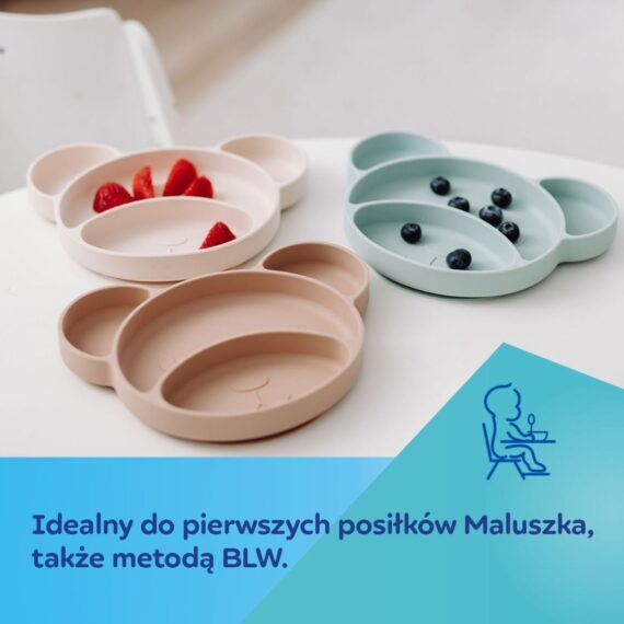 Silikonowy trójdzielny talerzyk Canpol babies z przyssawką MIŚ beżowy