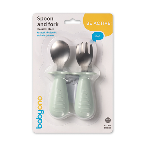 Sztućce dla dzieci stal nierdzewna szałwiowy Babyono