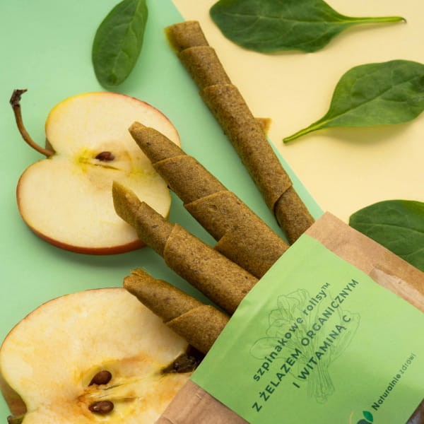 Szpinakowe rollsy™ z witaminą C 50 g, warzywno-owocowa przekąska