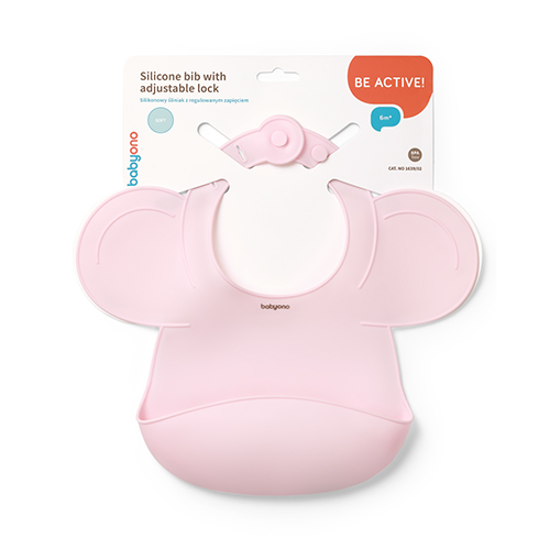 Silikonowy śliniak z regulowanym zapięciem różowy Babyono