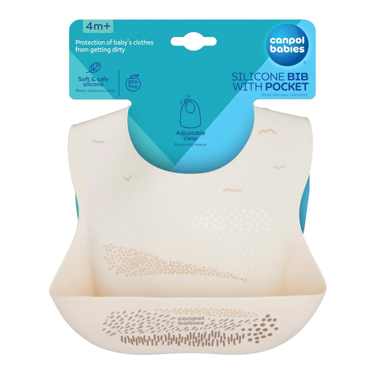 Śliniak silikonowy z kieszonką MOUNTAINS kremowy