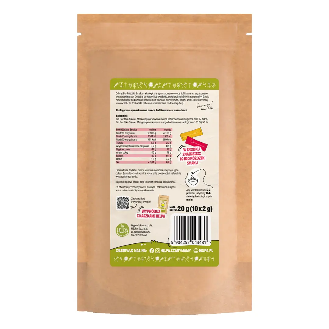 Bio Różdżki Smaku Malina Mango Helpa 20 g