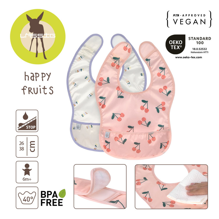 Zestaw śliniaków wodoodpornych 6m+ Happy Fruits Cherry Lassig