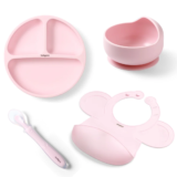 Zestaw do rozszerzania diety Babyono ze śliniakiem różowy