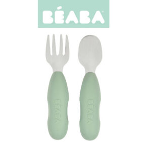 Zestaw pierwszych sztućców ze stali nierdzewnej Sage green Beaba