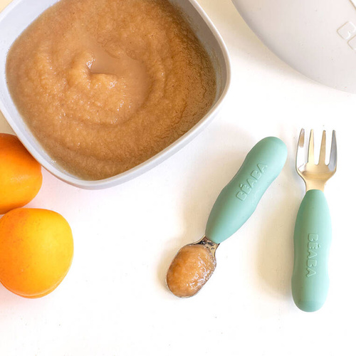 Zestaw pierwszych sztućców ze stali nierdzewnej Sage green Beaba