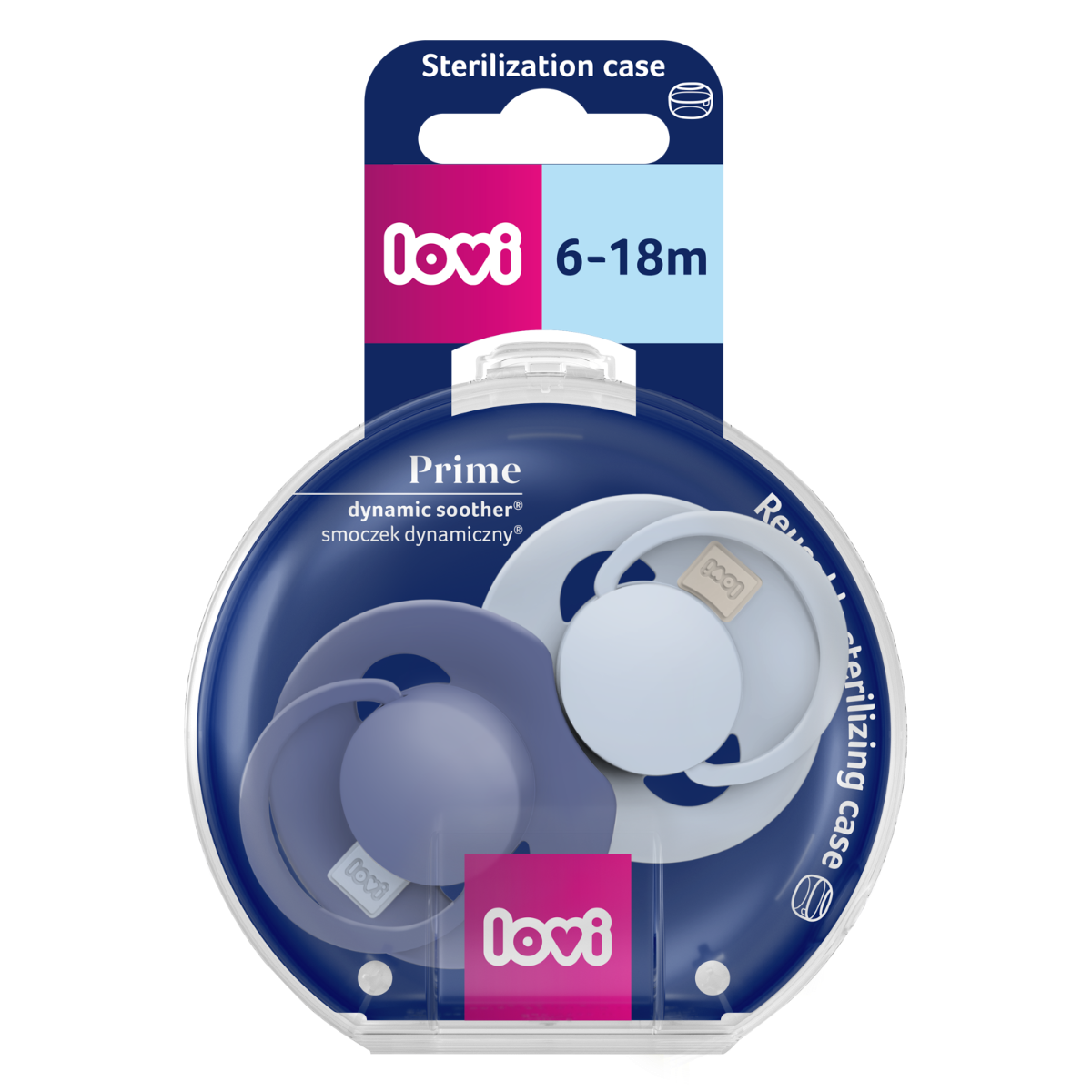Smoczek silikonowy dynamiczny LOVI Prime 6-18mc 2 szt. Baby Blue/Blue
