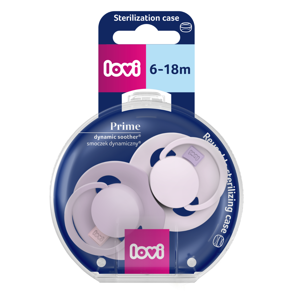 Smoczek silikonowy dynamiczny LOVI Prime 6-18mc 2 szt. Lilac/Violet
