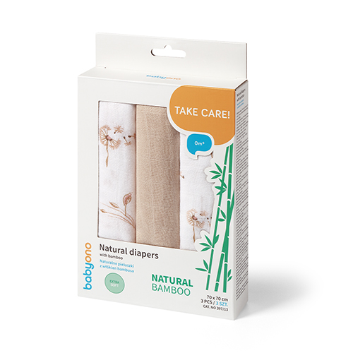 Naturalne pieluszki z włókien bambusa NATURAL BAMBOO beżowy 3 szt. 70x70 Babyono