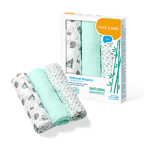 Naturalne pieluszki z włókien bambusa NATURAL BAMBOO miętowe 3 szt. 70x70 Babyono