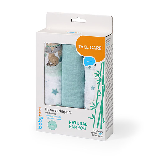 Naturalne pieluszki z włókien bambusa NATURAL BAMBOO niebieski 3 szt. 70x70 Babyono