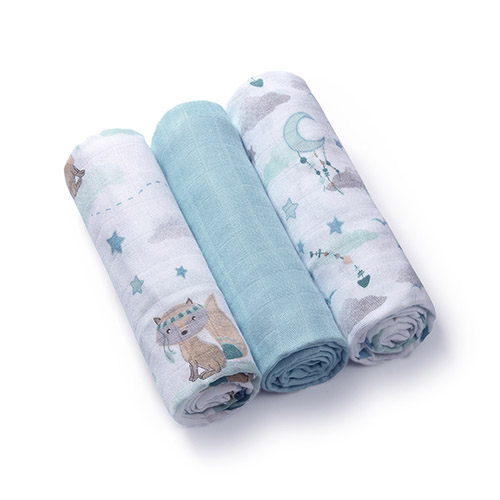 Naturalne pieluszki z włókien bambusa NATURAL BAMBOO niebieski 3 szt. 70x70 Babyono