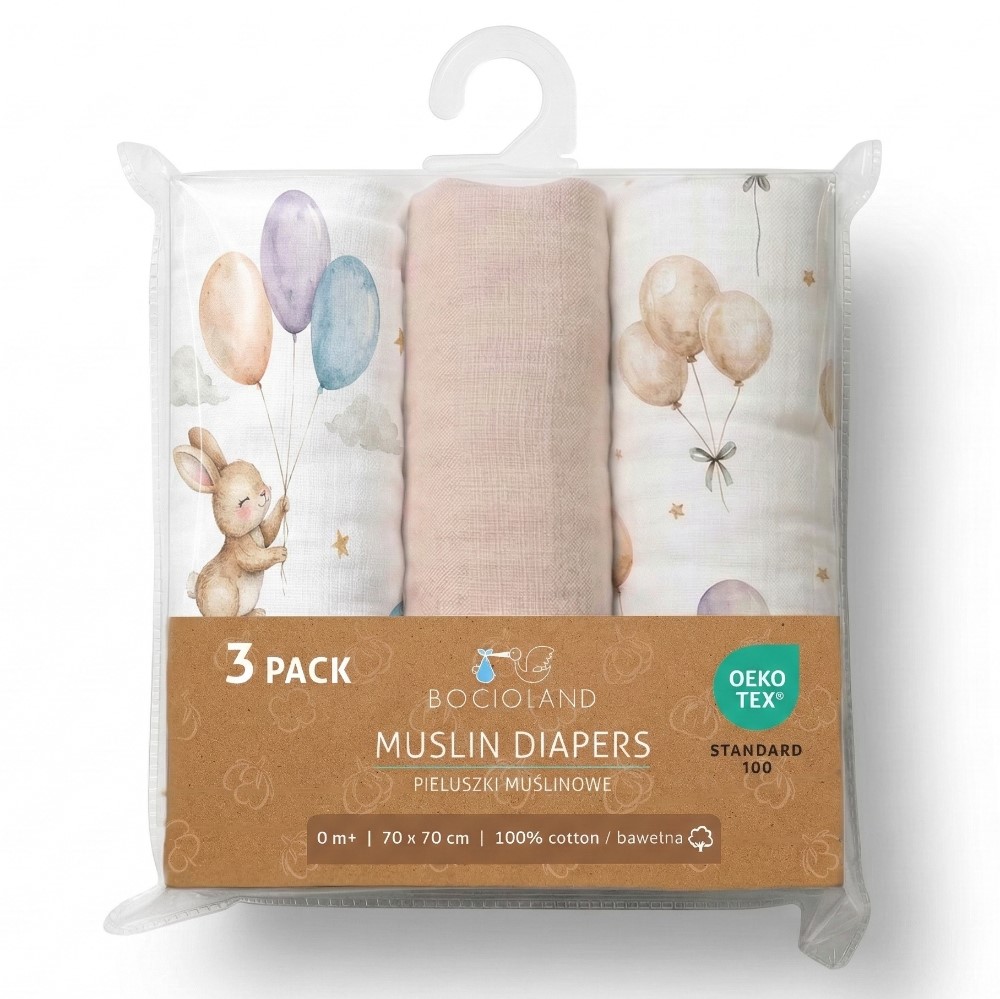 Pieluszki muślinowe 70x70cm 3pack. beż Bocioland