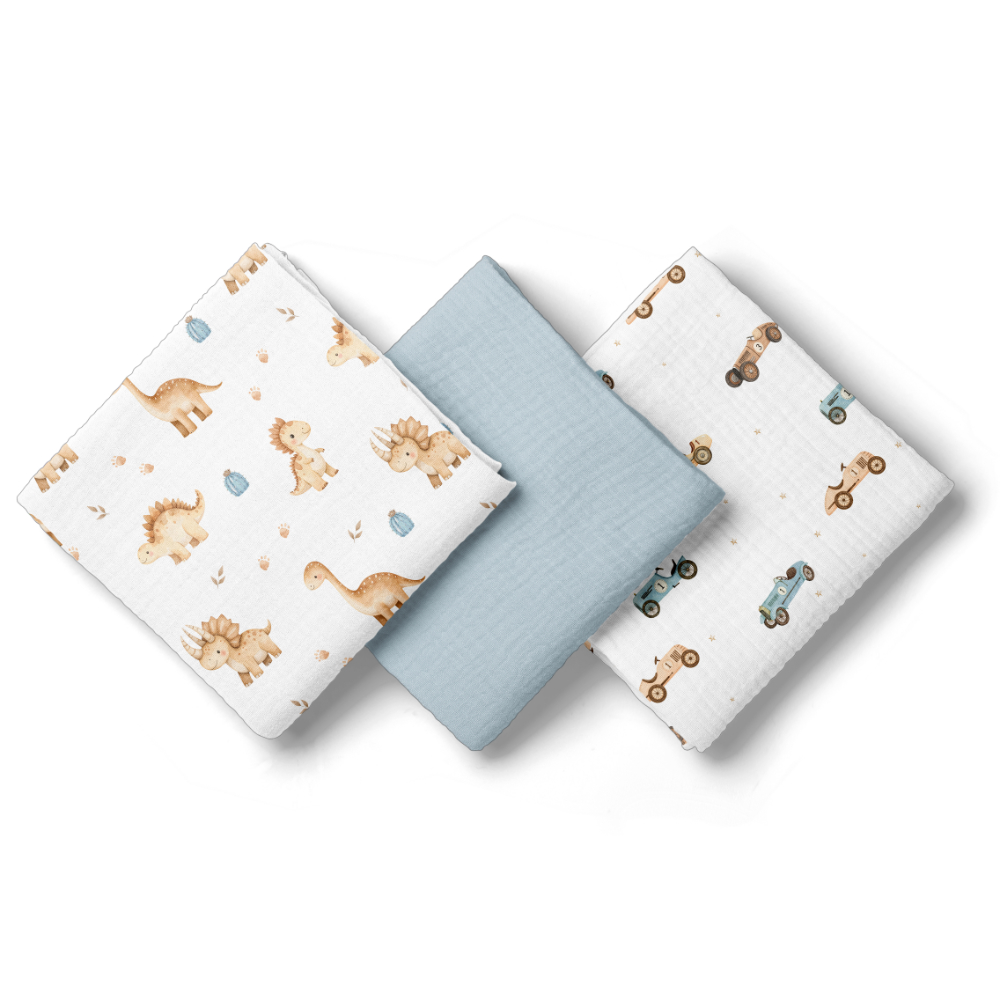 Pieluszki muślinowe 70x70cm 3pack. niebieski Bocioland
