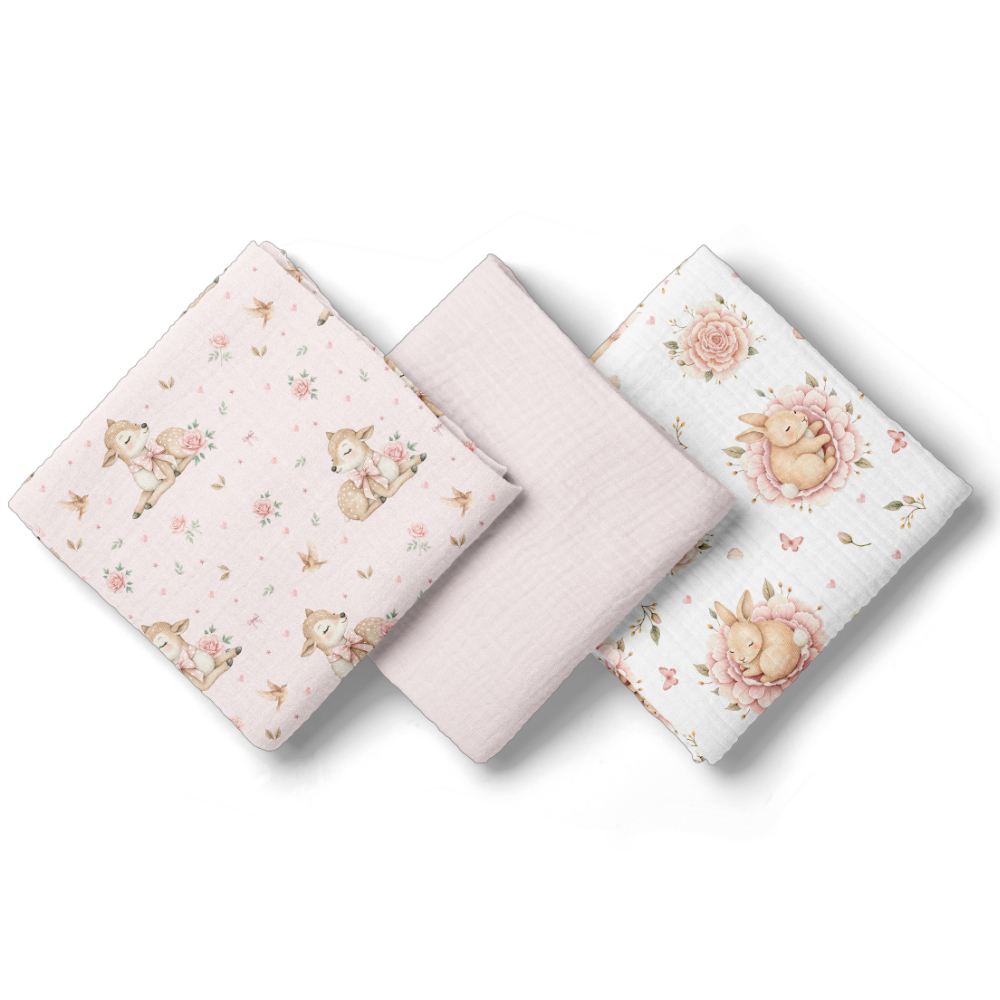 Pieluszki muślinowe 70x70cm 3pack. róż Bocioland