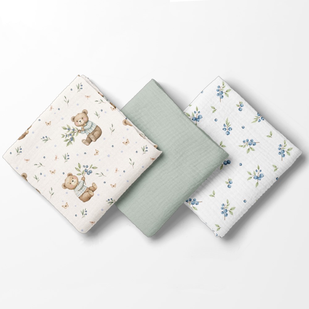 Pieluszki muślinowe 70x70cm 3pack. zielony Bocioland