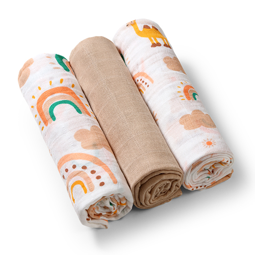 Pieluszki muślinowe. Super miękkie beżowe 3 szt. 70x70 Babyono