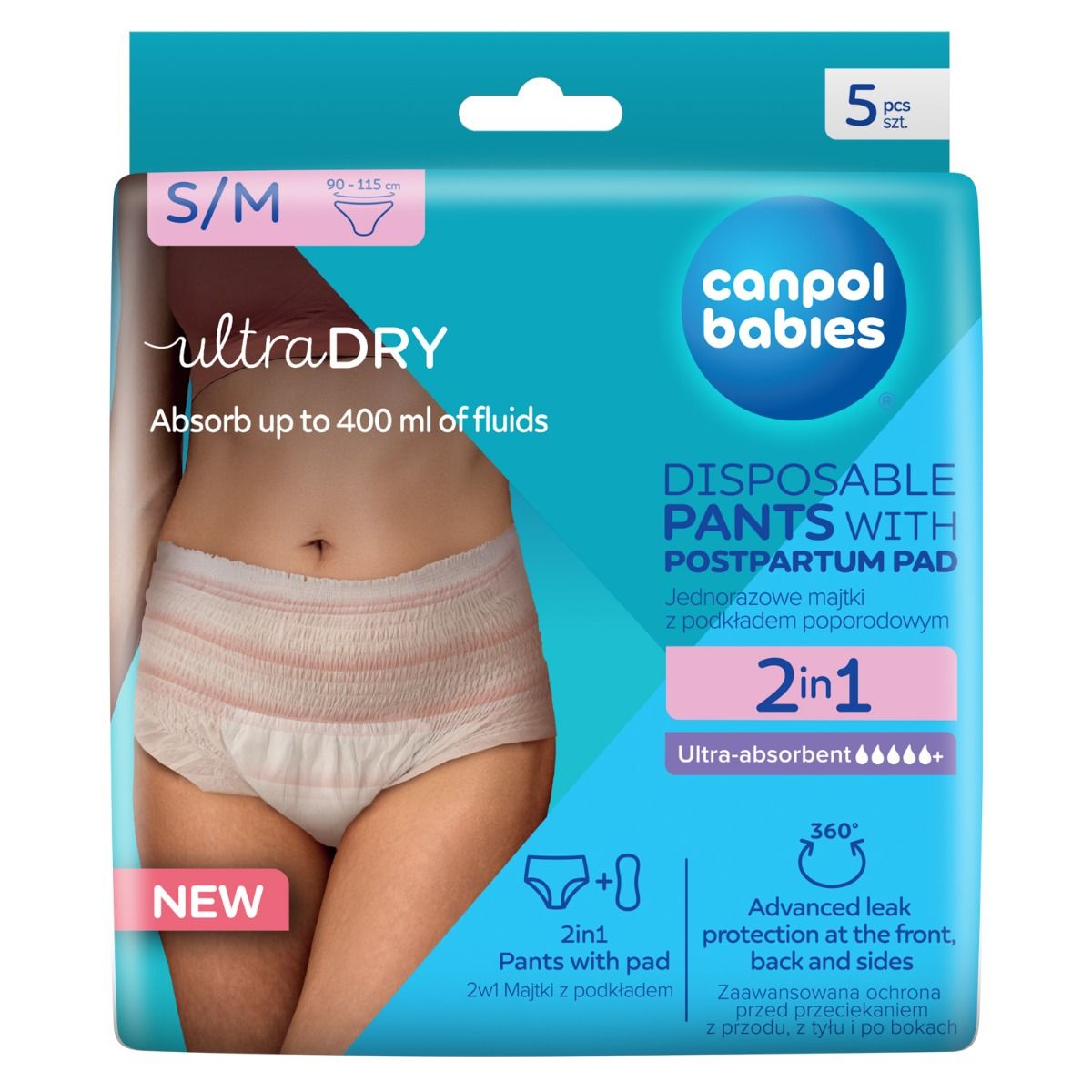 Oddychające majtki poporodowe 2w1 z podkładem S/M Canpol babies